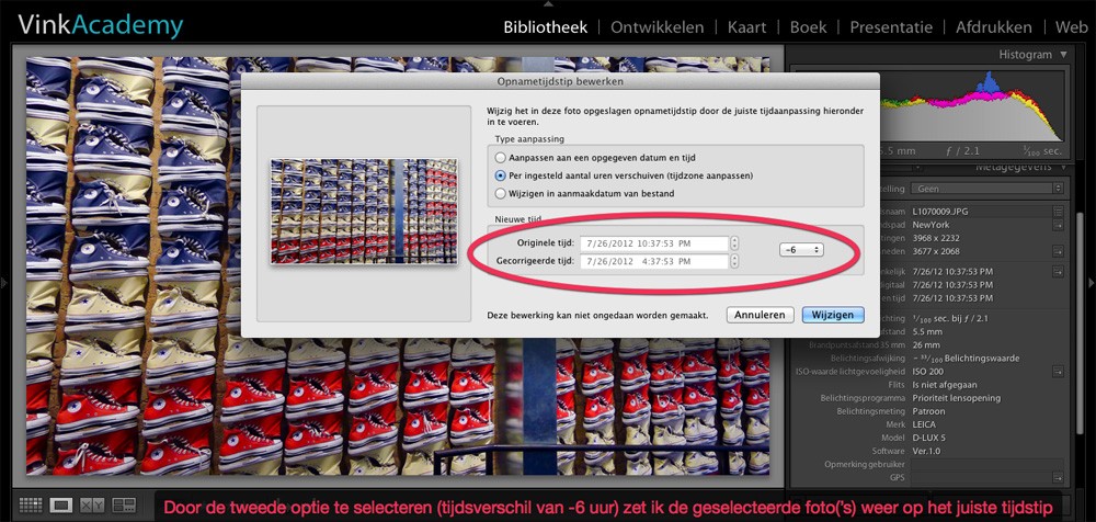 Opnametijdstip van de foto aanpassen in Lightroom
