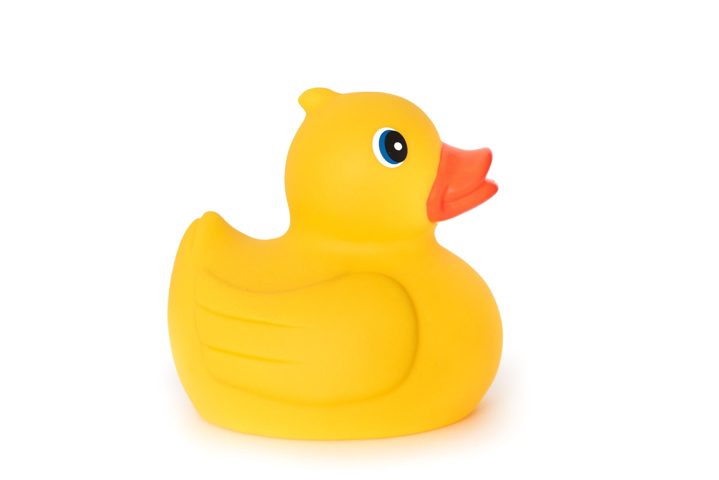 Het badeendje is van opzij gefotografeerd met een witte achtergrond. Omdat de foto weinig creatief of onderscheidend is, zou je je kunnen afvragen of je auteursrecht op deze foto krijgt.