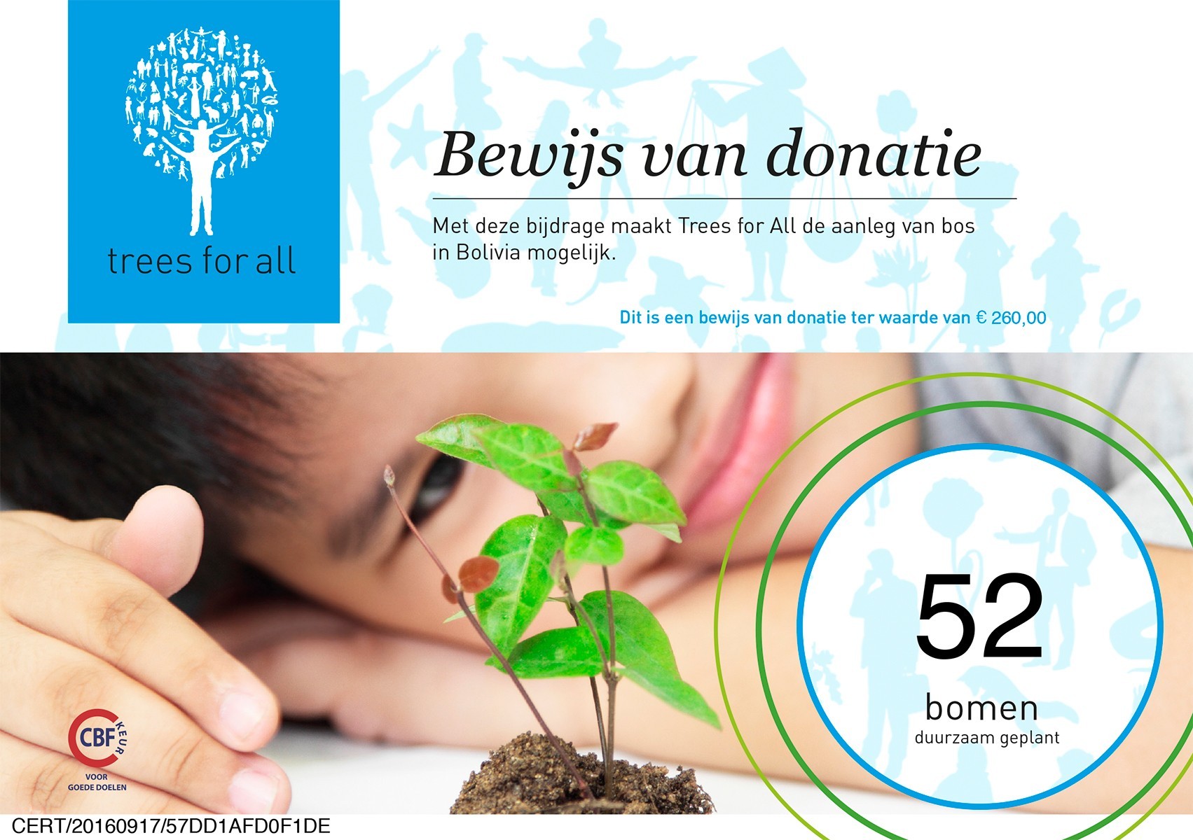 Dit is een bewijs van donatie ter waarde van € 260,00