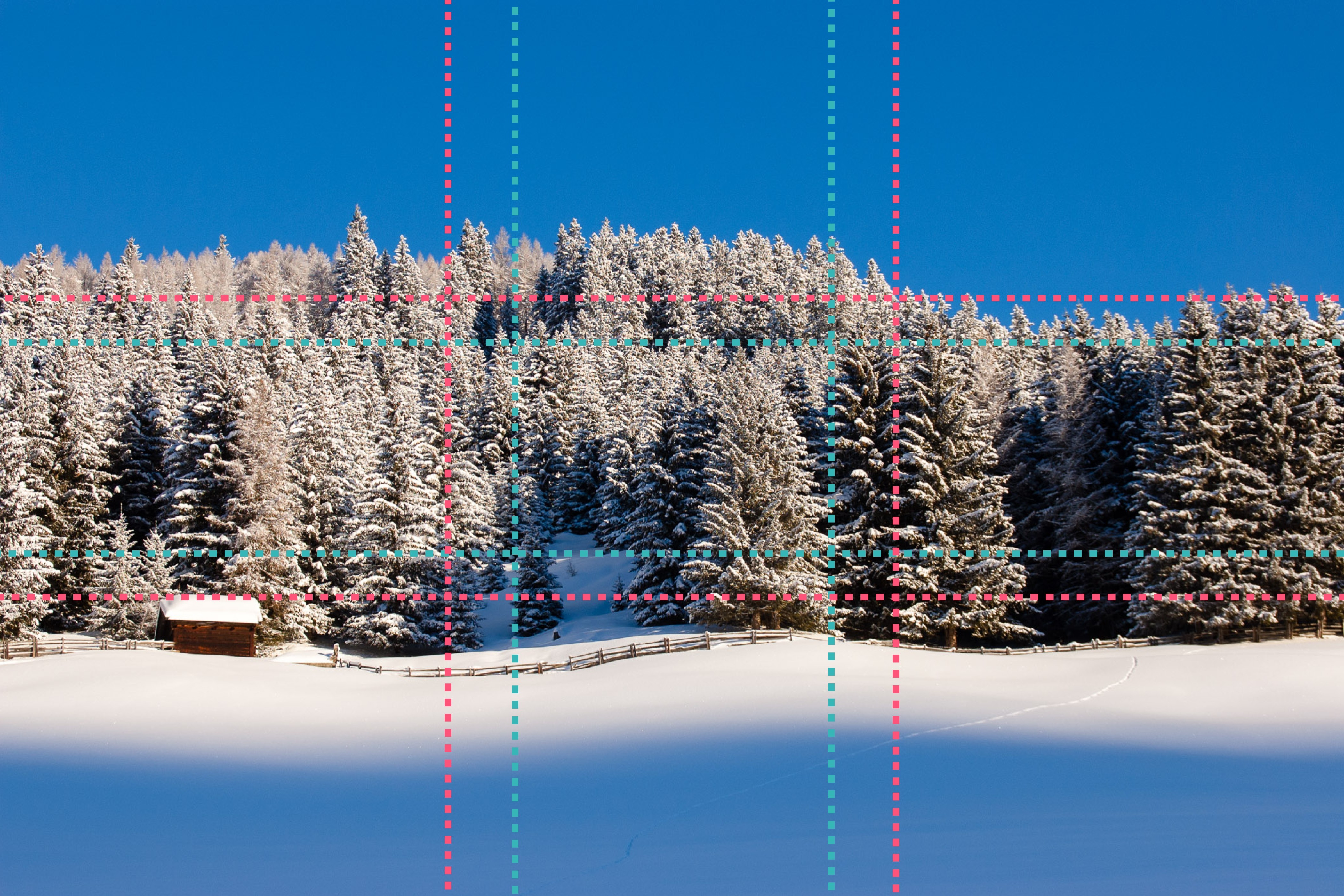 Composite die niet voldoet aan regel van derden of gulden snede, maar die wél goed is