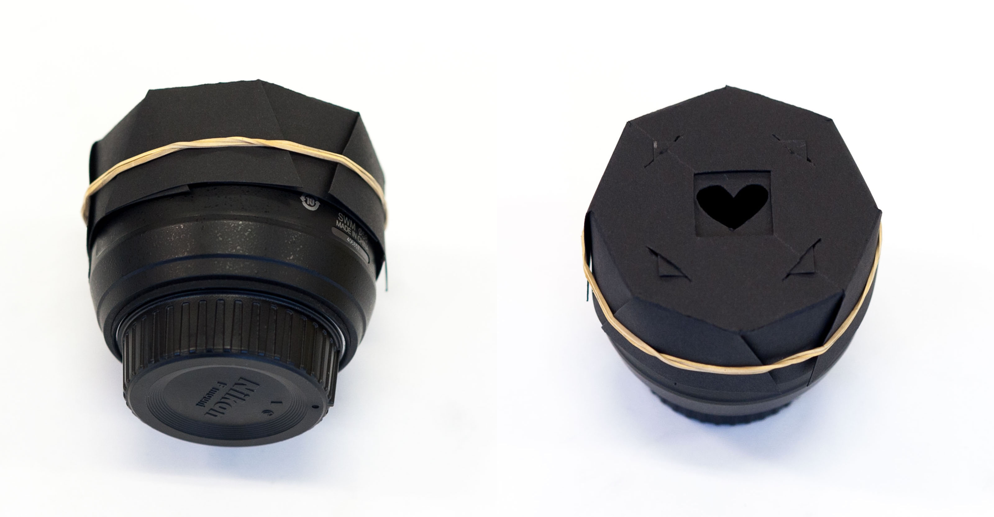 Zij- en bovenaanzicht van de bokeh kit op een 50mm objectief.