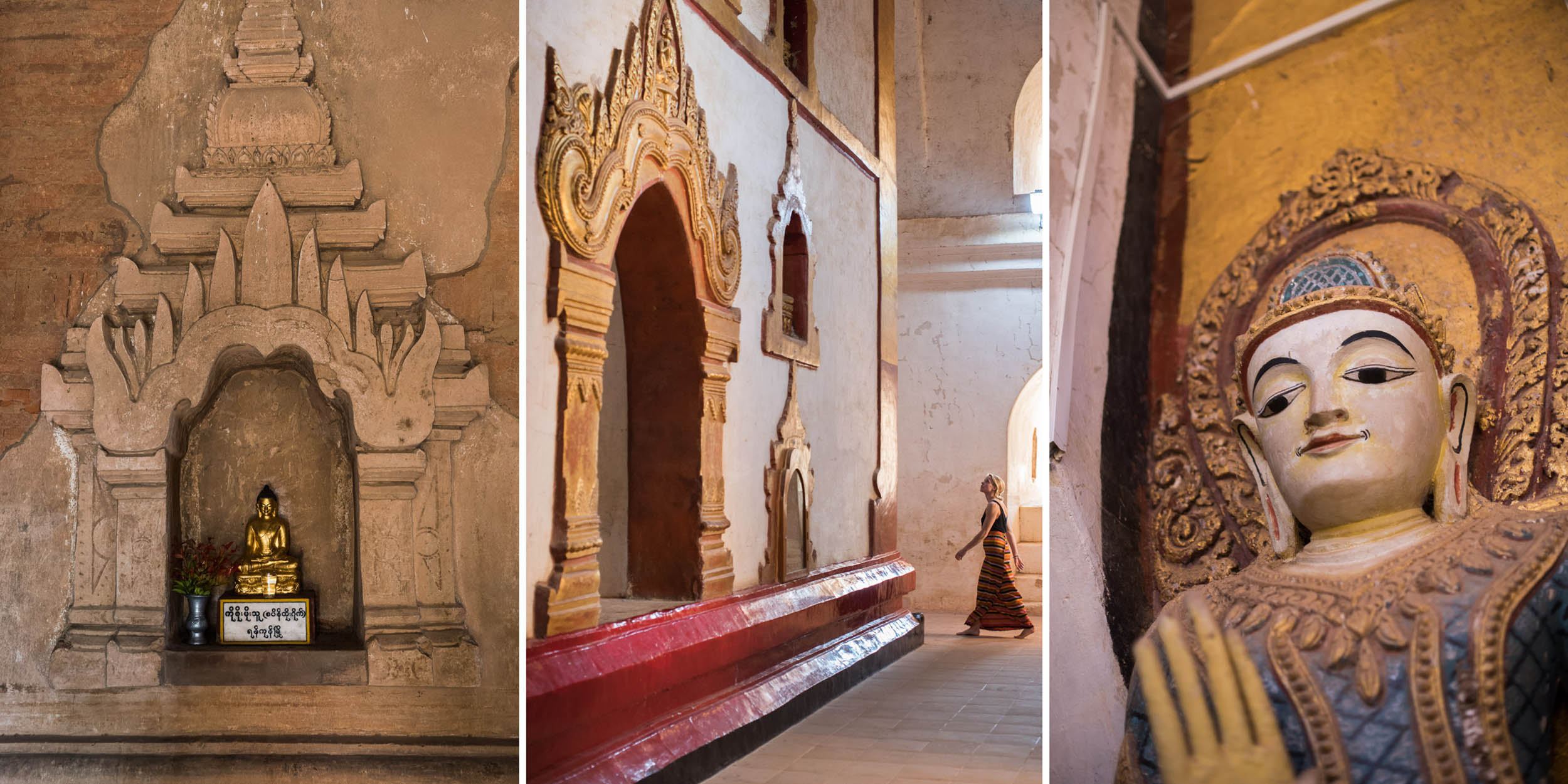 Drieluik in de tempel in Bagan, Myanmar.