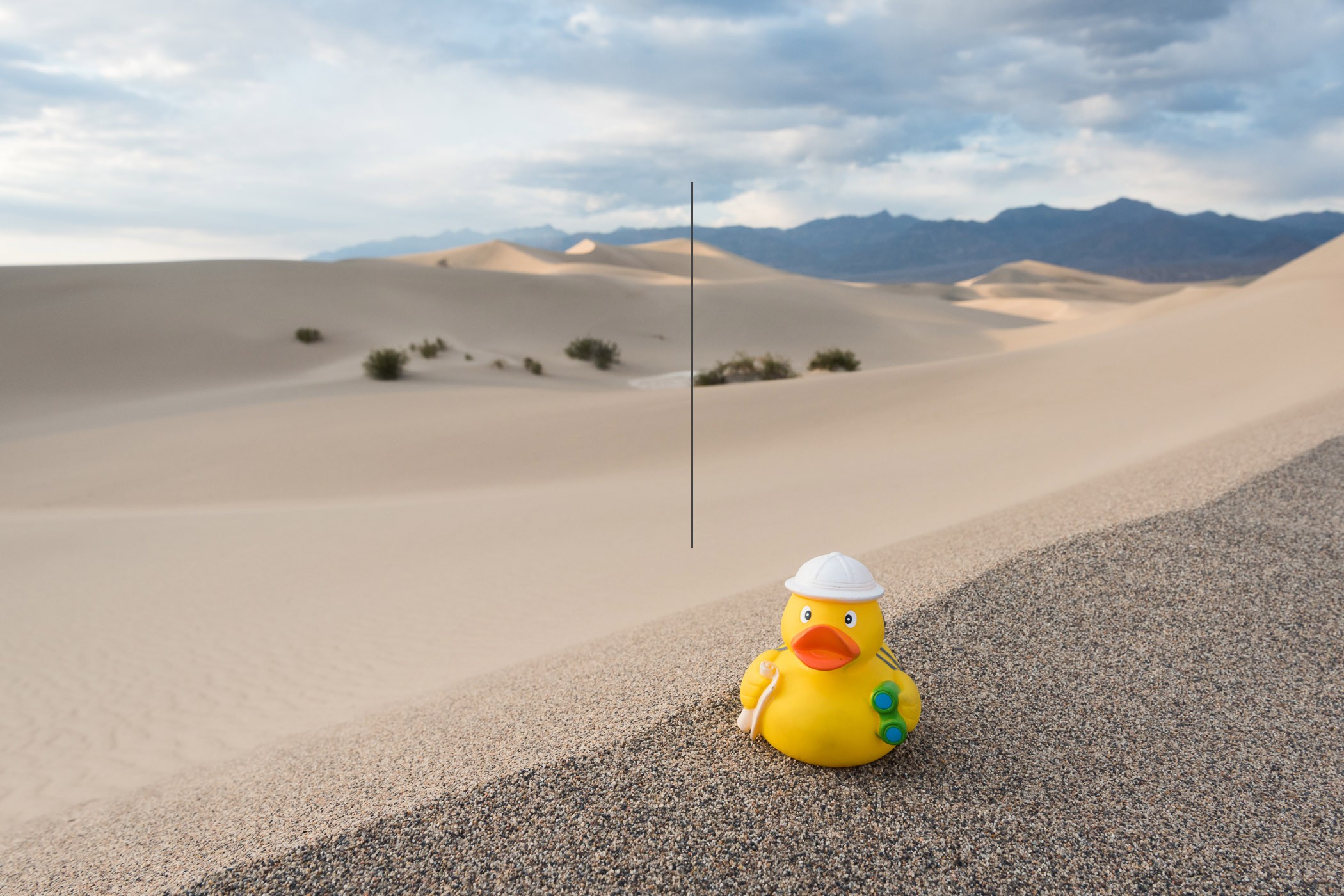 Met deze lijn trok ik het verloop in de laagmasker in Photoshop.