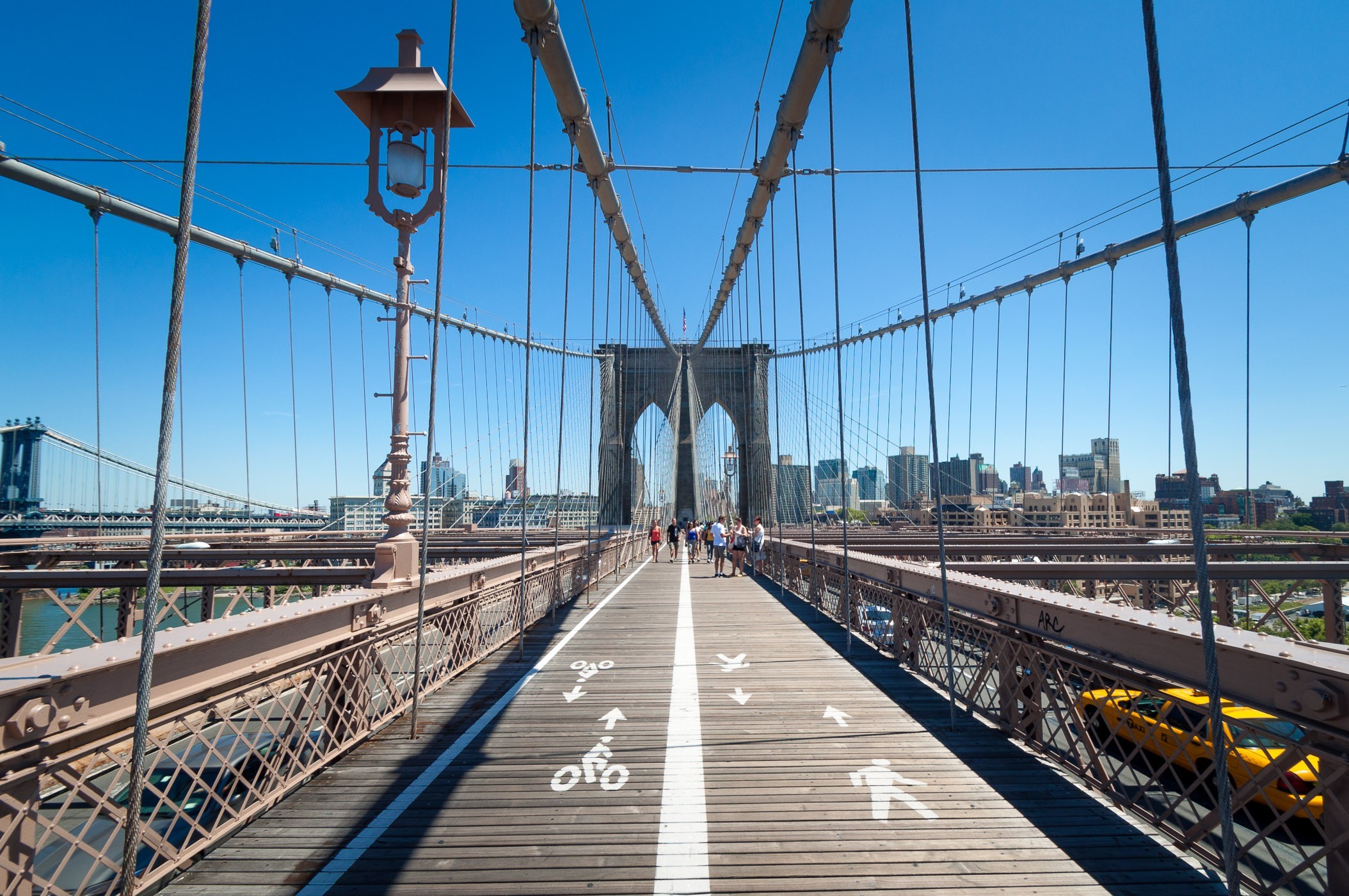 Ik ging fietsend over de Brooklyn Bridge in New York