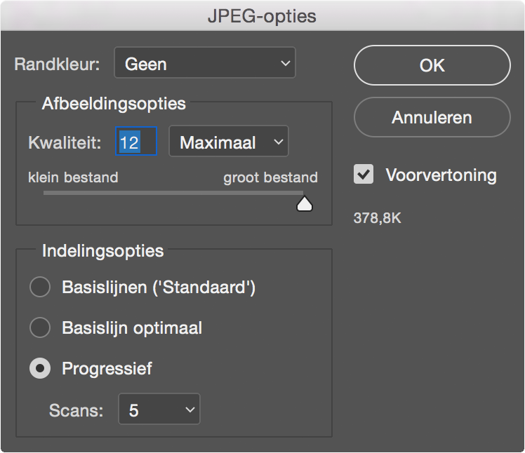 Fotokwaliteit opslaan JPG in Photoshop