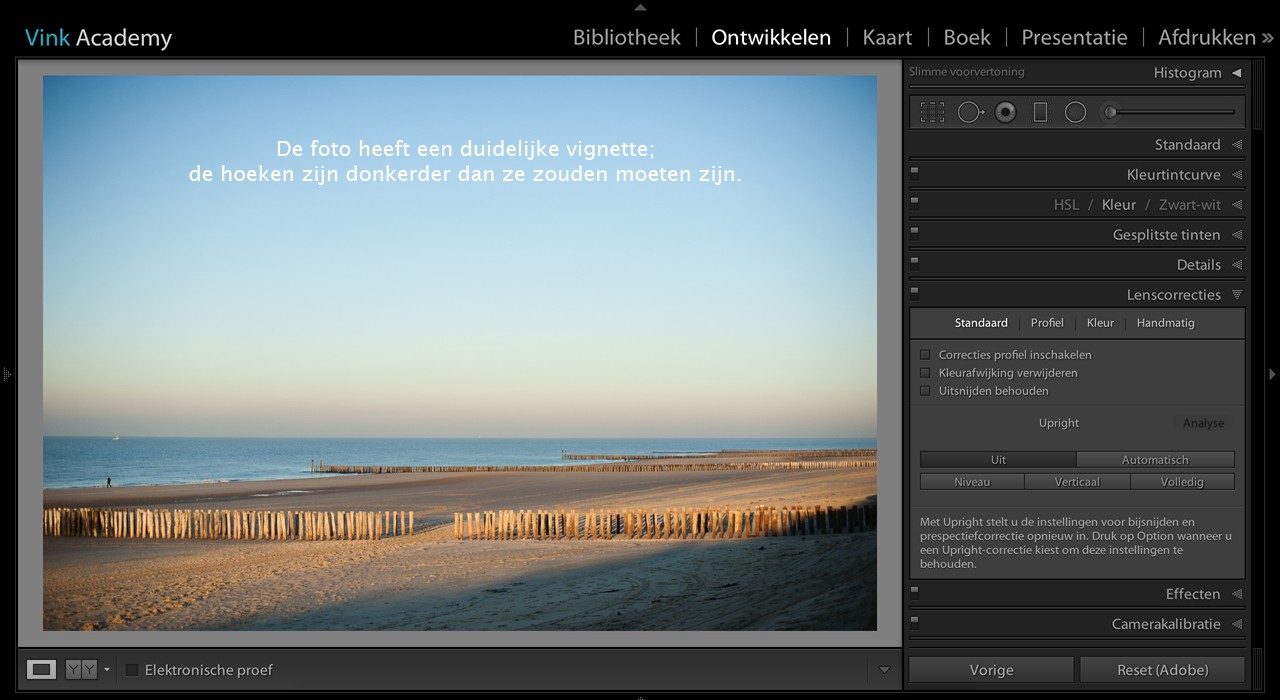 Bij een vignette zijn de hoeken donkerder dan ze zouden moeten zijn