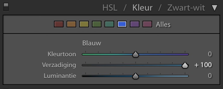 Bij kleur zie je eerst de verschillende kleuren, met daaronder de verschillende functies