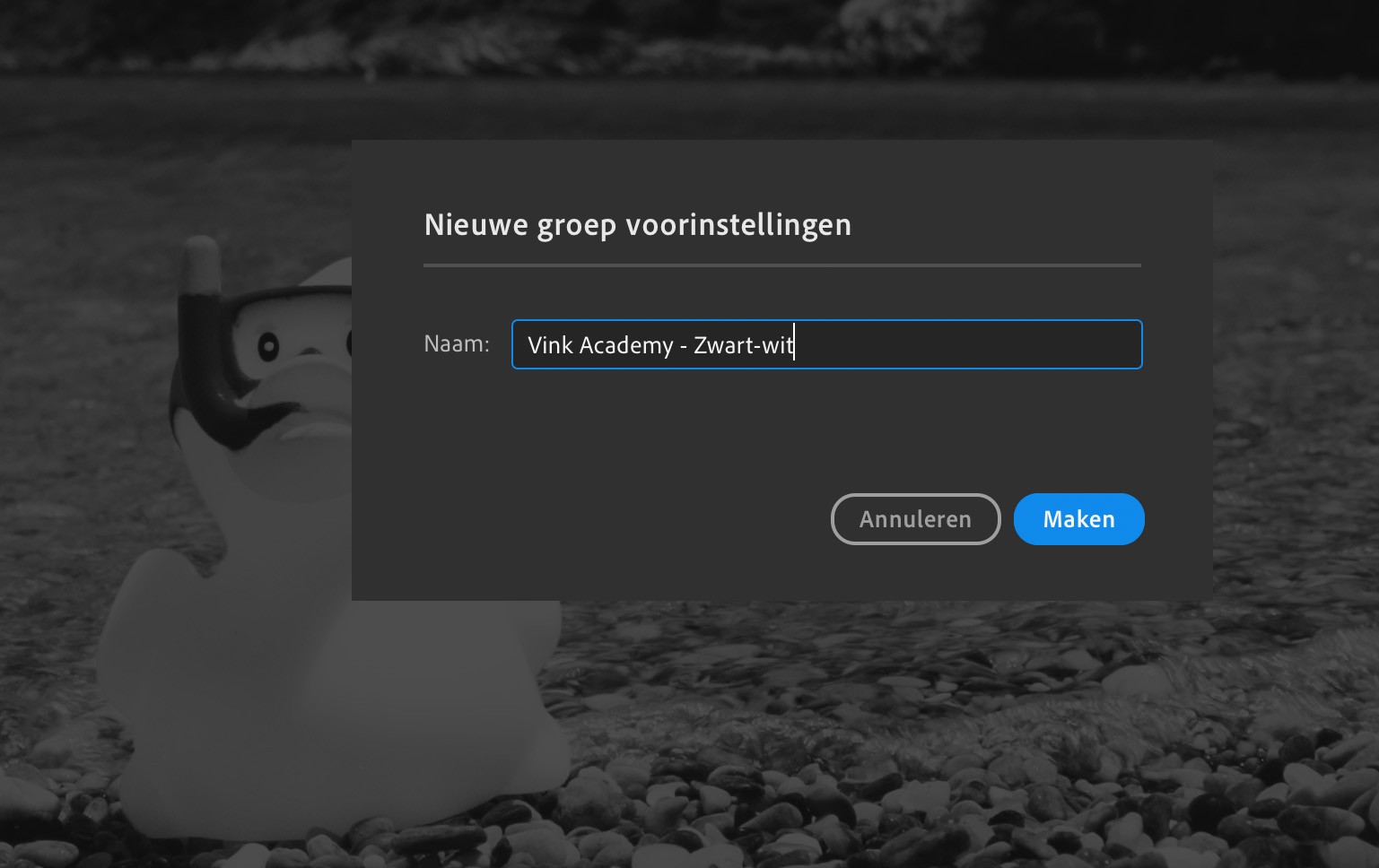 Bedenk een naam voor de groep presets.