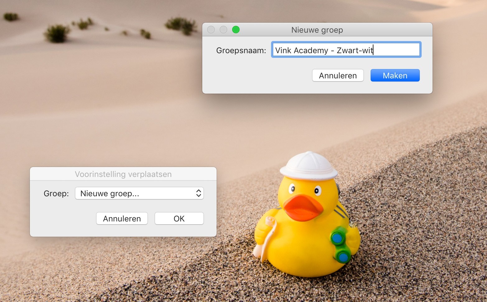 Kies een naam waarmee je de presets wilt organiseren.