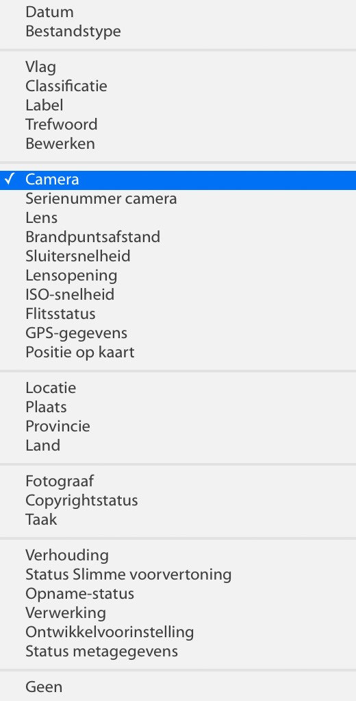 Selecteer per kolom welke gegevens je wilt tonen in het bibliotheekfilter in Lightroom