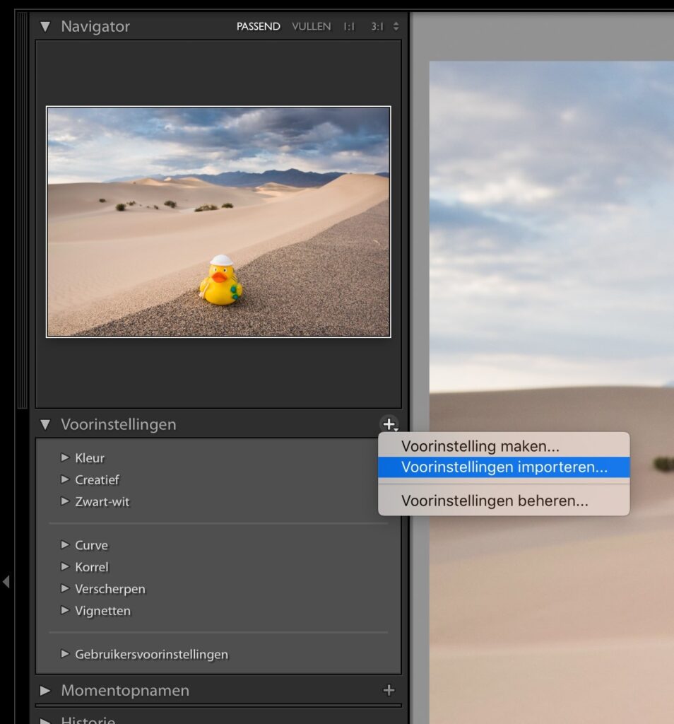 Voorinstellingen importeren in Lightroom Classic