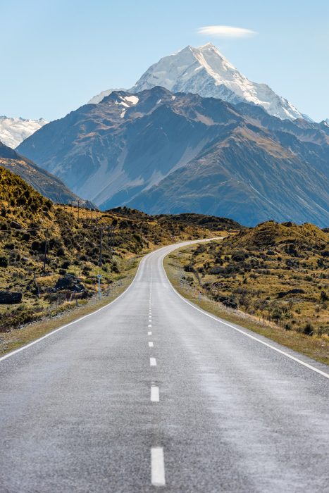 Mount Cook in Nieuw Zeeland met leidende lijn