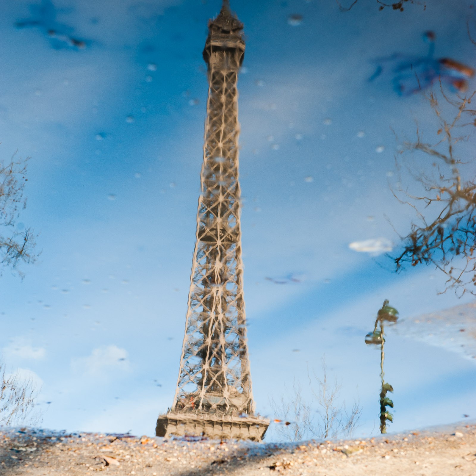 Bij deze reflectie had mijn camera moest om te focussen, ook omdat de reflectie in de plas niet haarscherp was. Daarom koos ik voor handmatig scherpstellen. De grond is onscherp omdat dit niet in het zelfde scherptedieptegebied valt.
