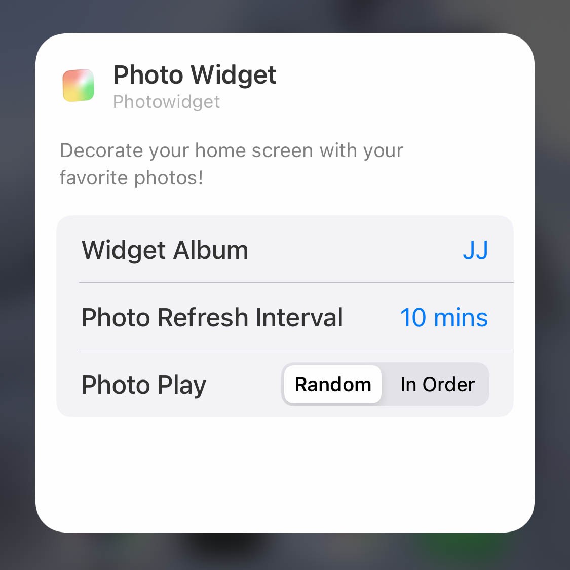 Wijzig fotowidget instellingen van Photo widget