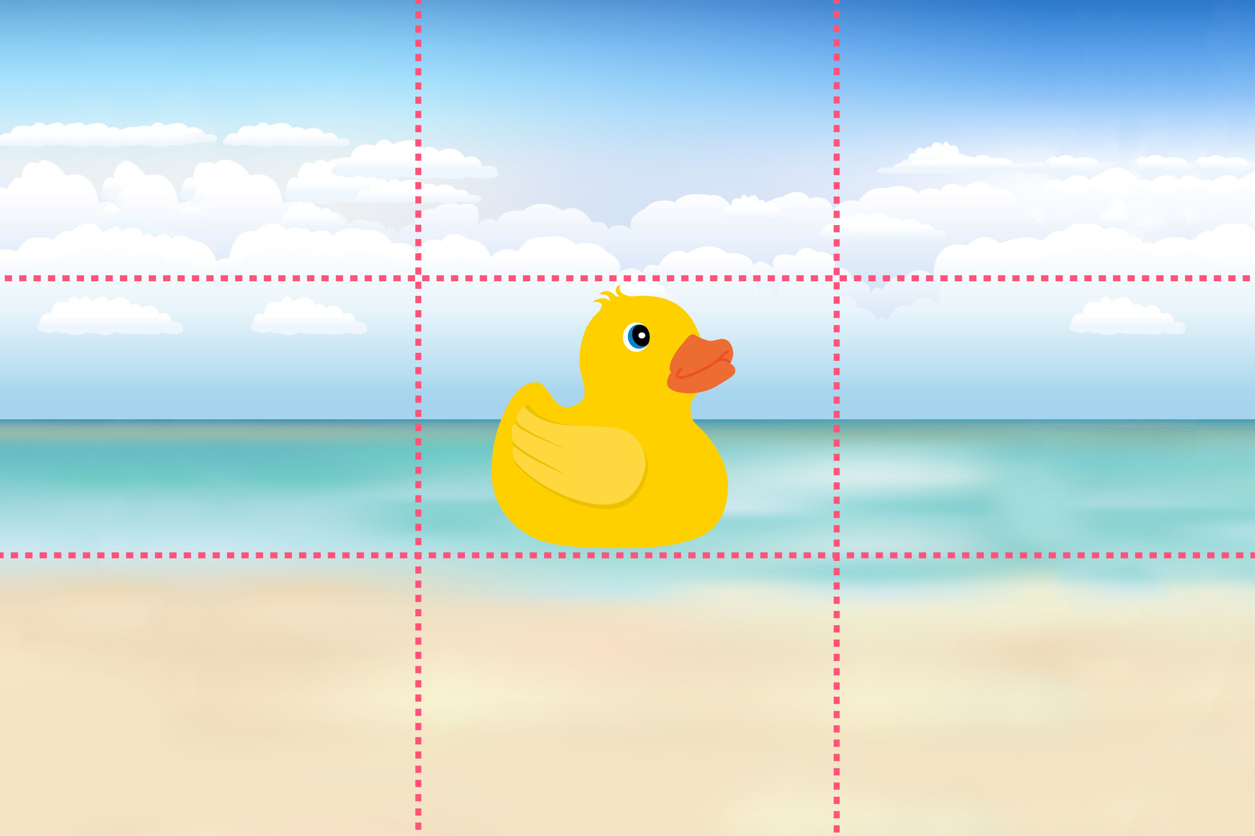 Verdeel het beeld in 9 gelijke vlakken volgens de regel van derden.