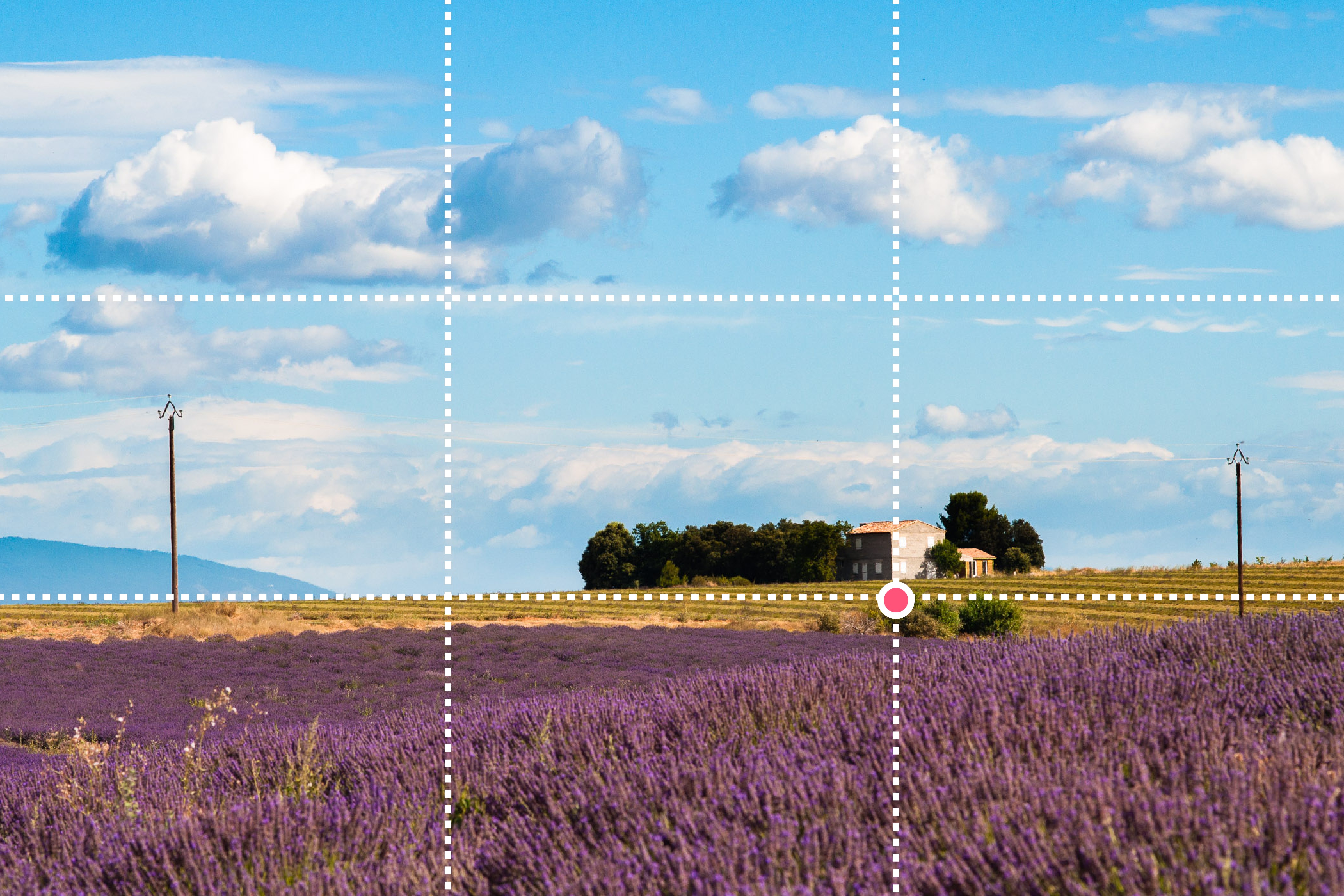 Horizon op onderste lijn van een derde, huis staat bij snijpunt