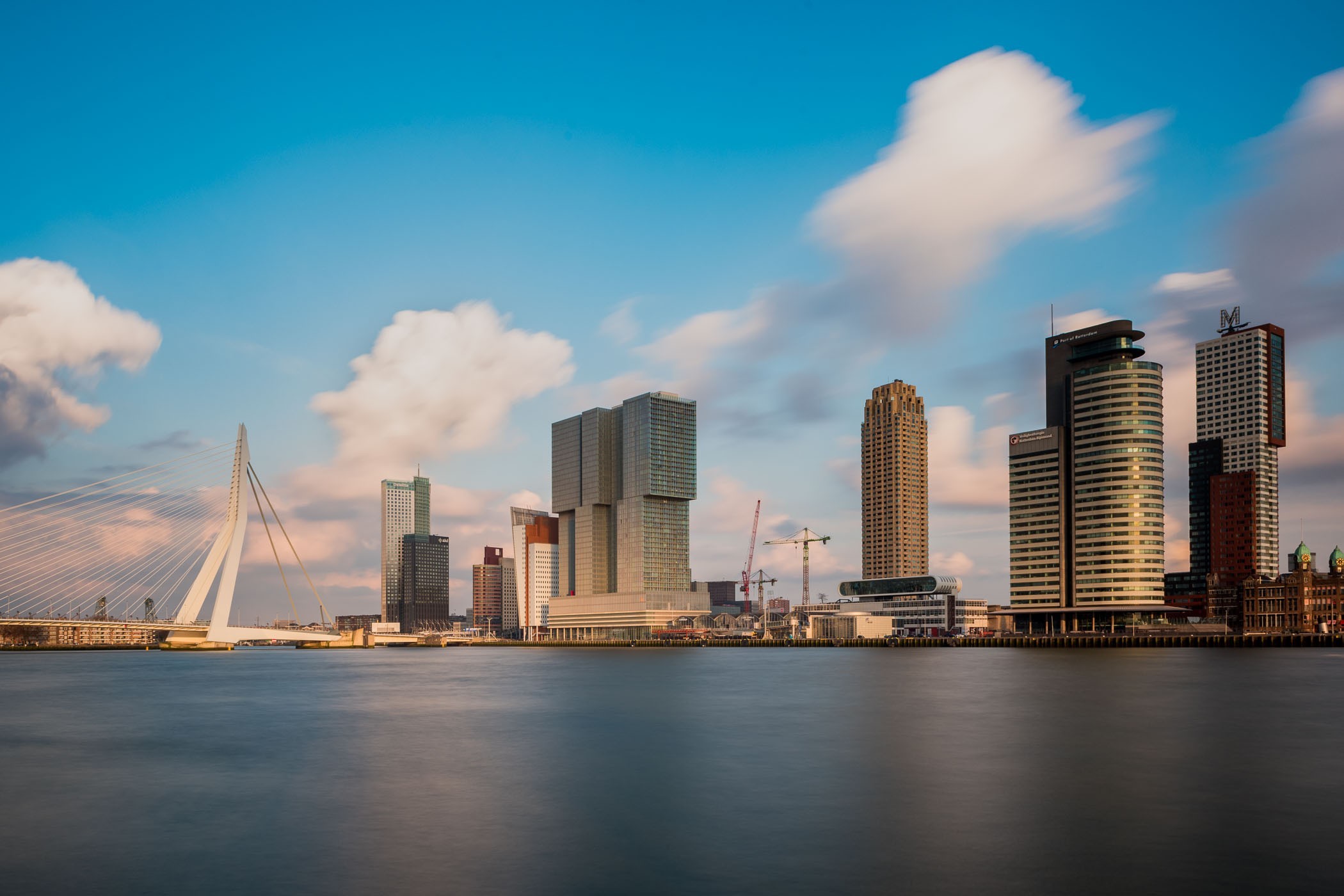 Skyline van Rotterdam met natuurlijk de Erasmusbrug