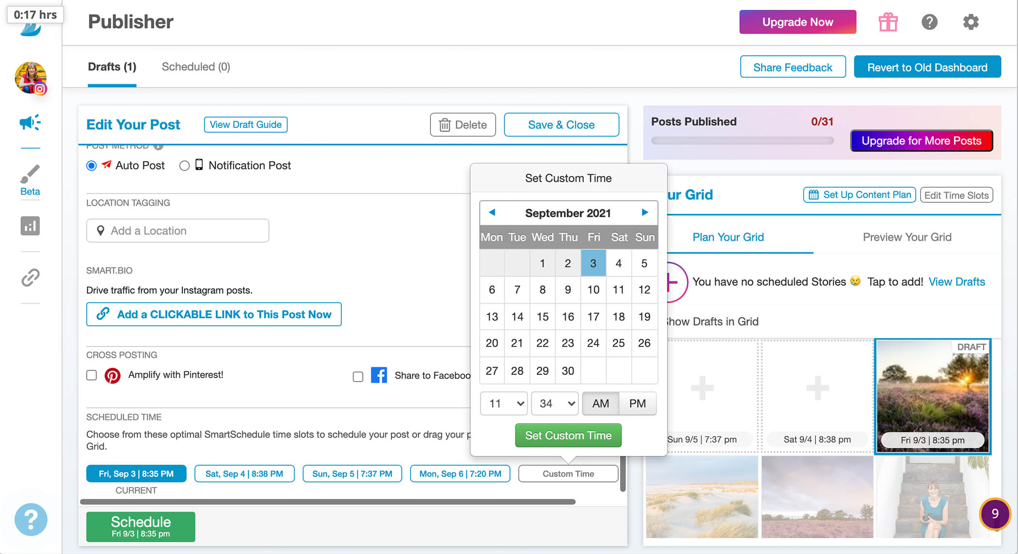 Publiceer in één van de tijdslots of kies zelf een tijd bij Tailwind