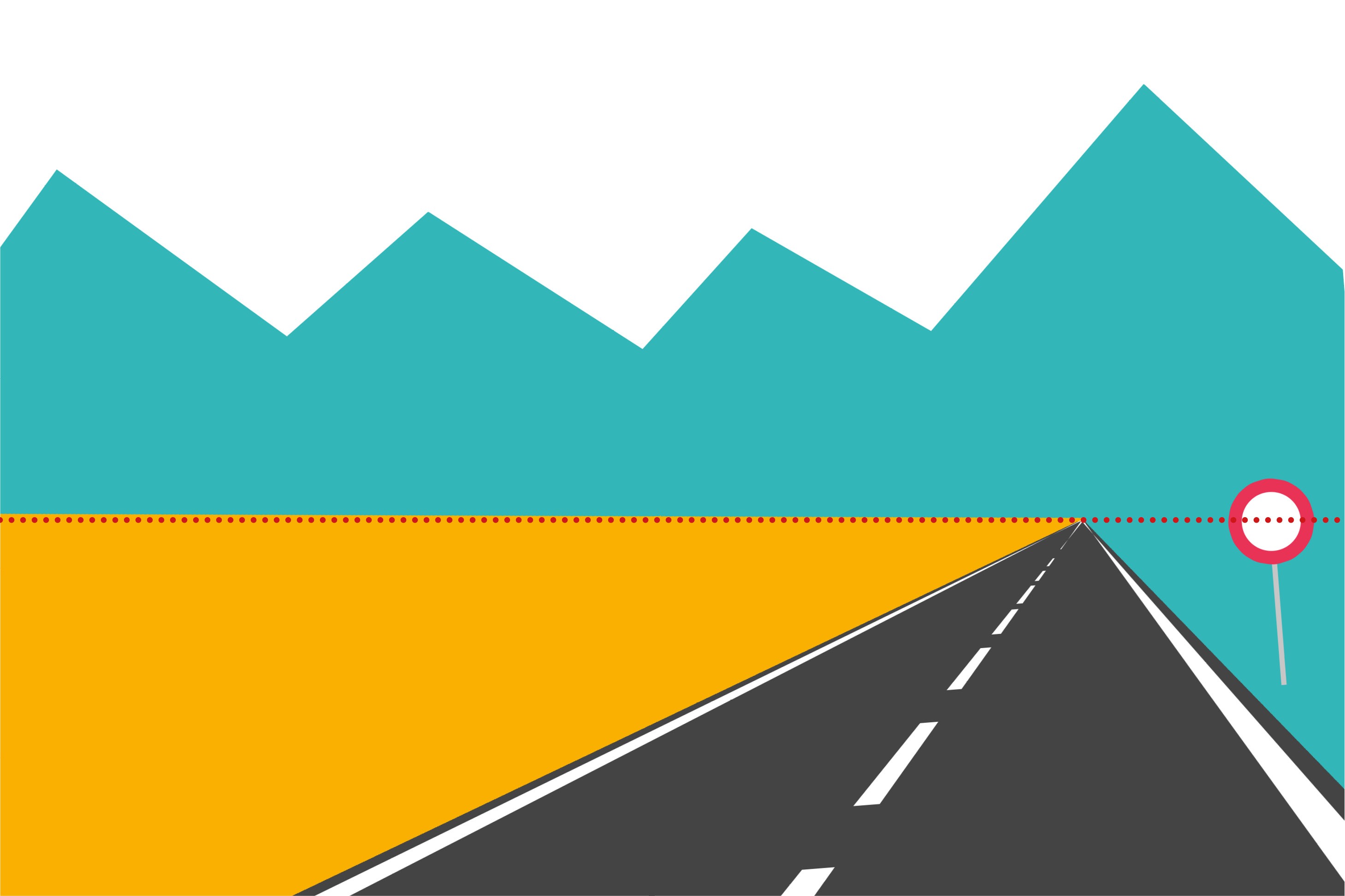 FOUT: Laat je niet verleiden om een lijn die schuin wegloopt de verte in, als referentie te gebruiken voor de horizon.